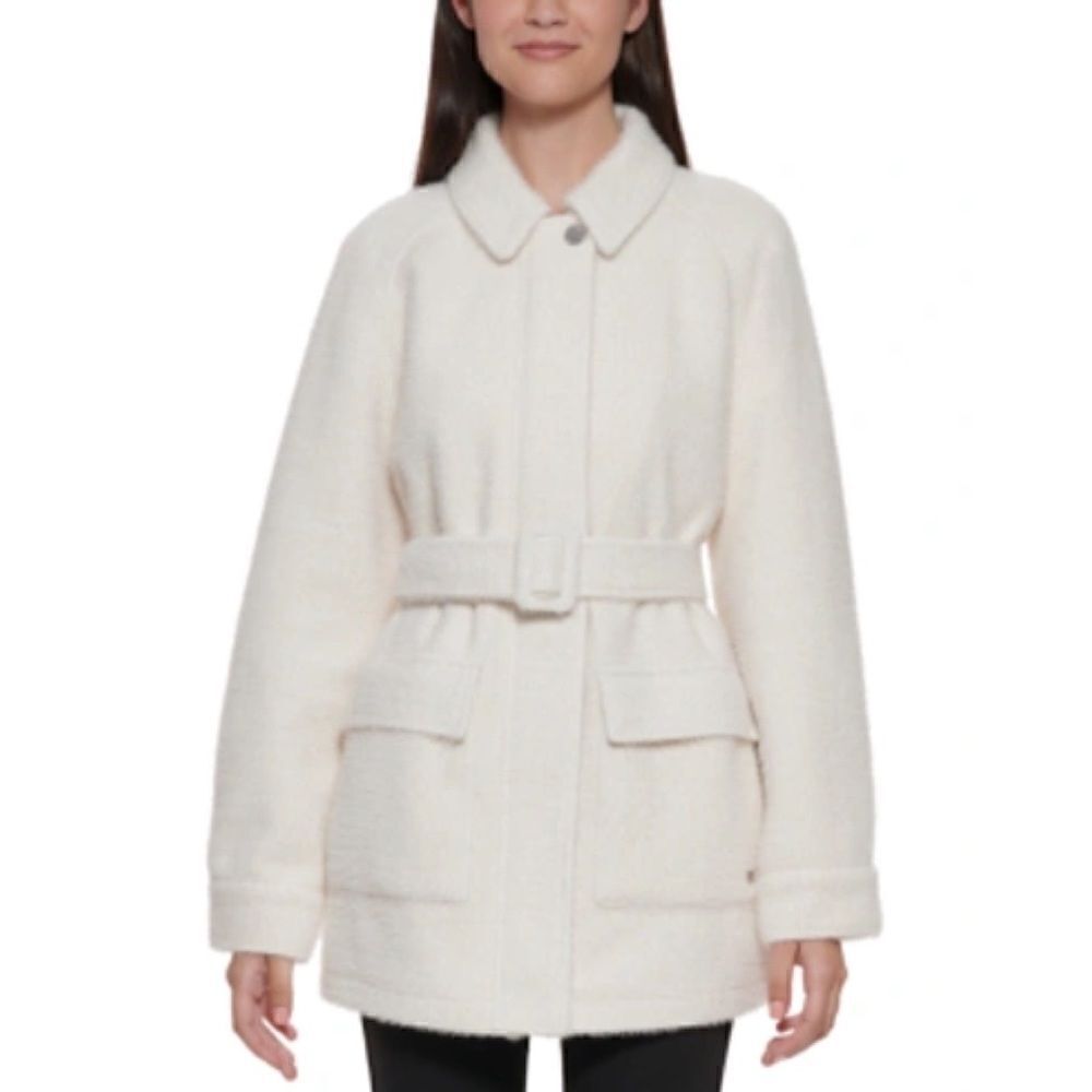 Calvin Klein Womens Belted Shirt Jacket Ivory Missing Belt Medium NWT NWD